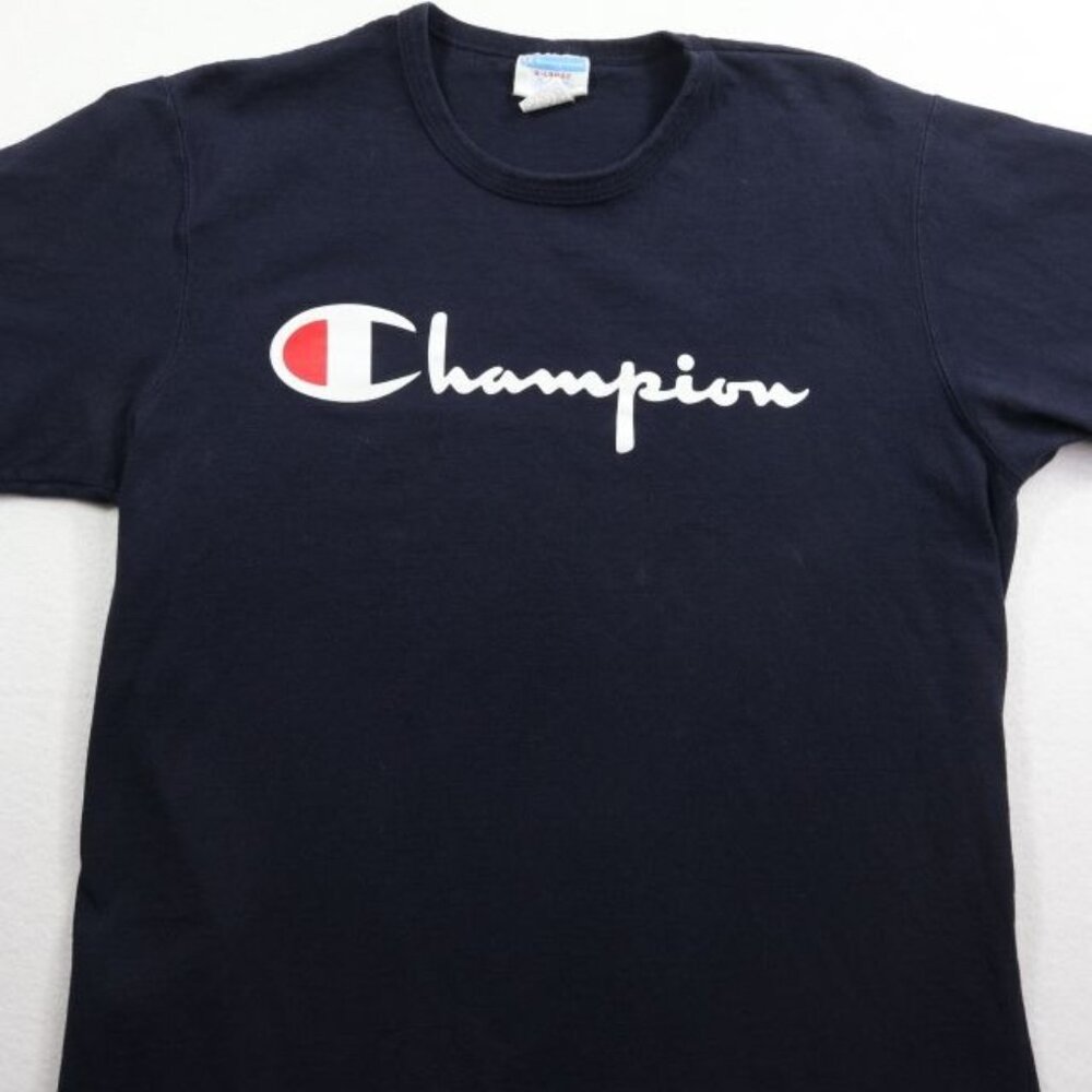 Vintage Champion Shirt Mens XL Blue Short Sleeve Spell Out